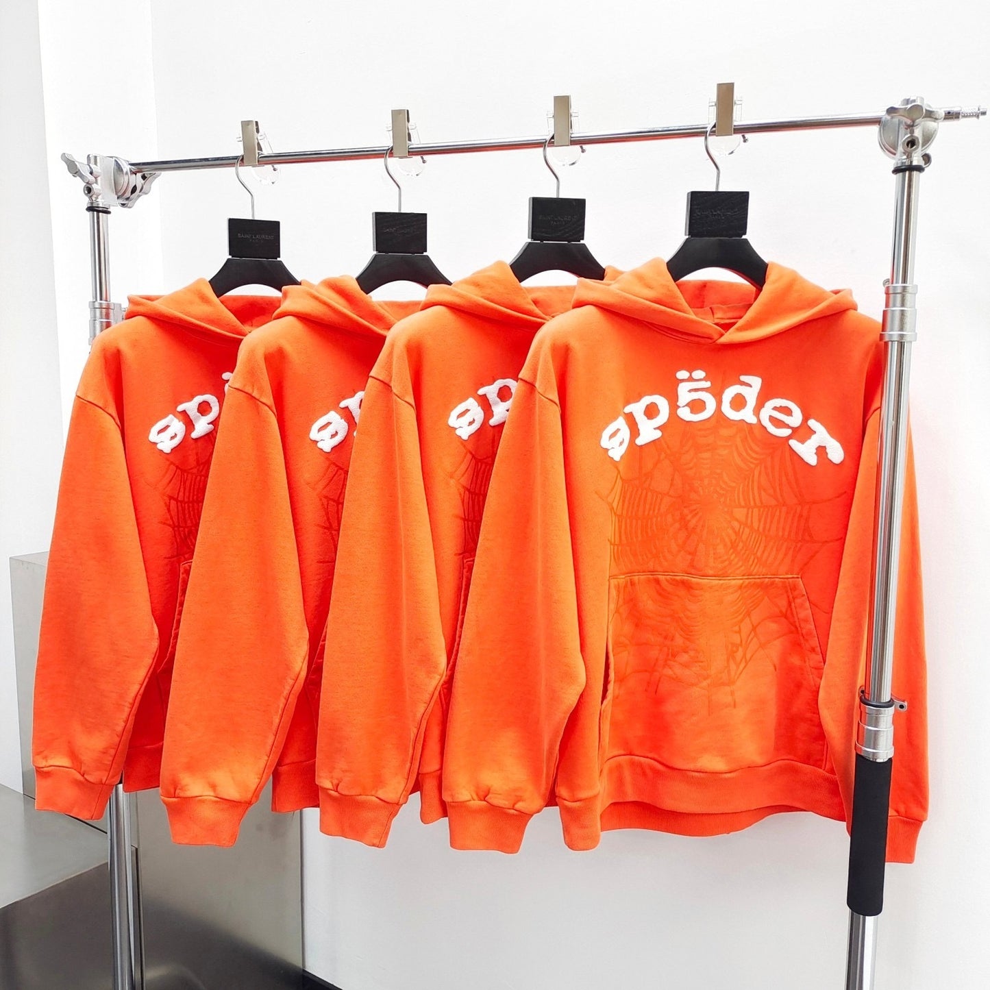 Sp5der Worldwide Web Orange Rhinestone Hoodie