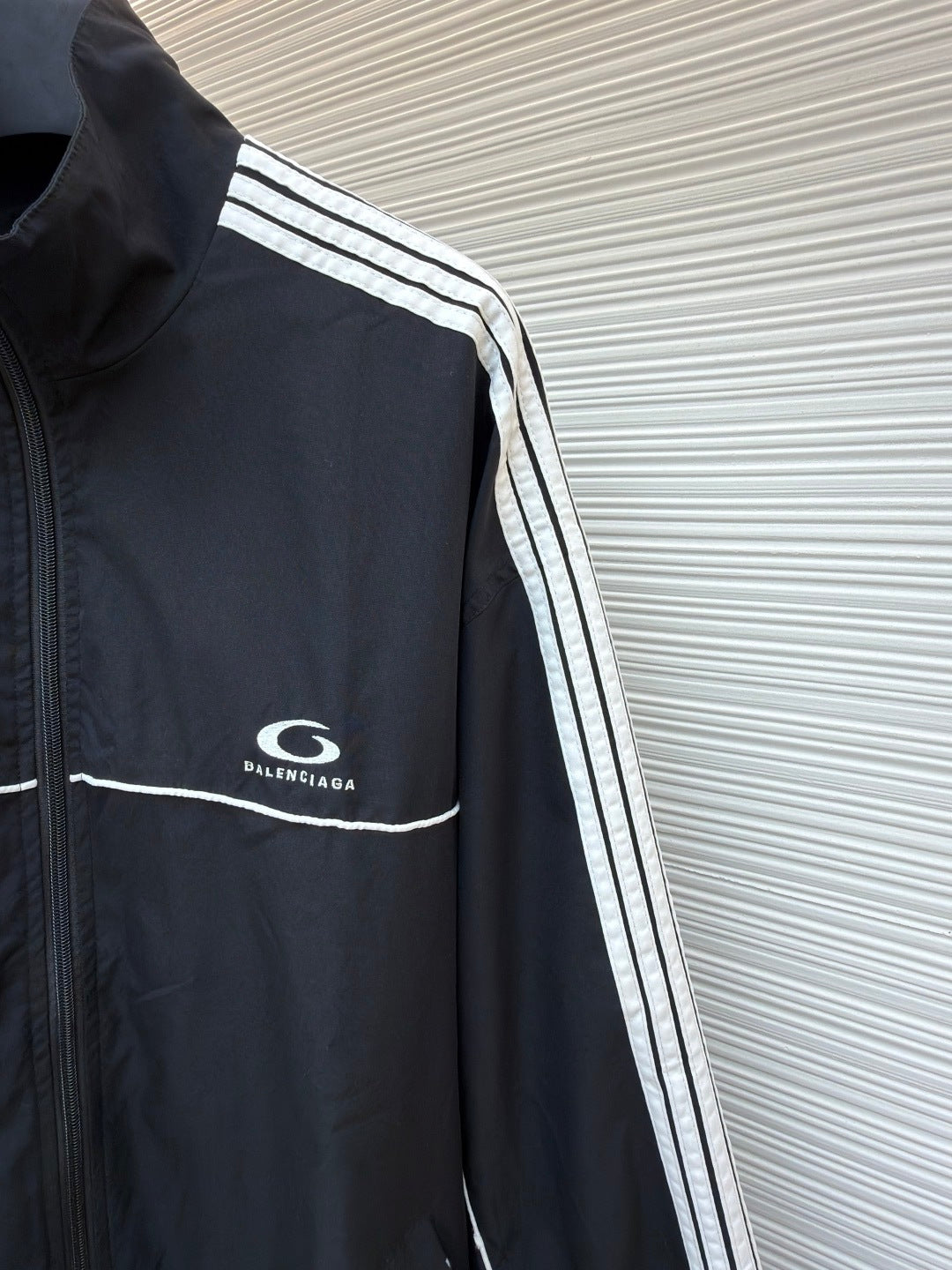 BALENCIAGA STRIPED HIGH COLLAR JACKET