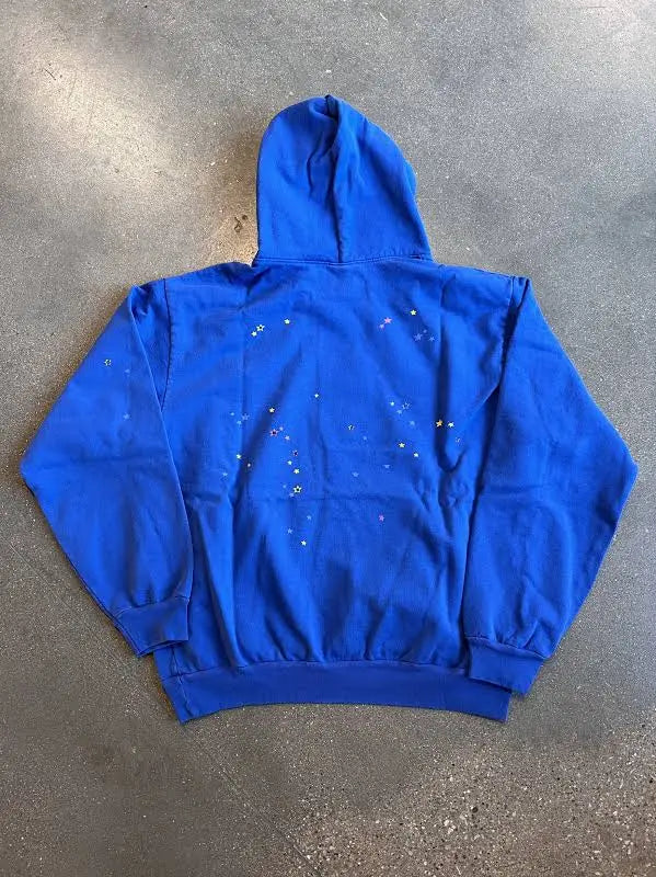 Blue and yellow sp5der hoodie