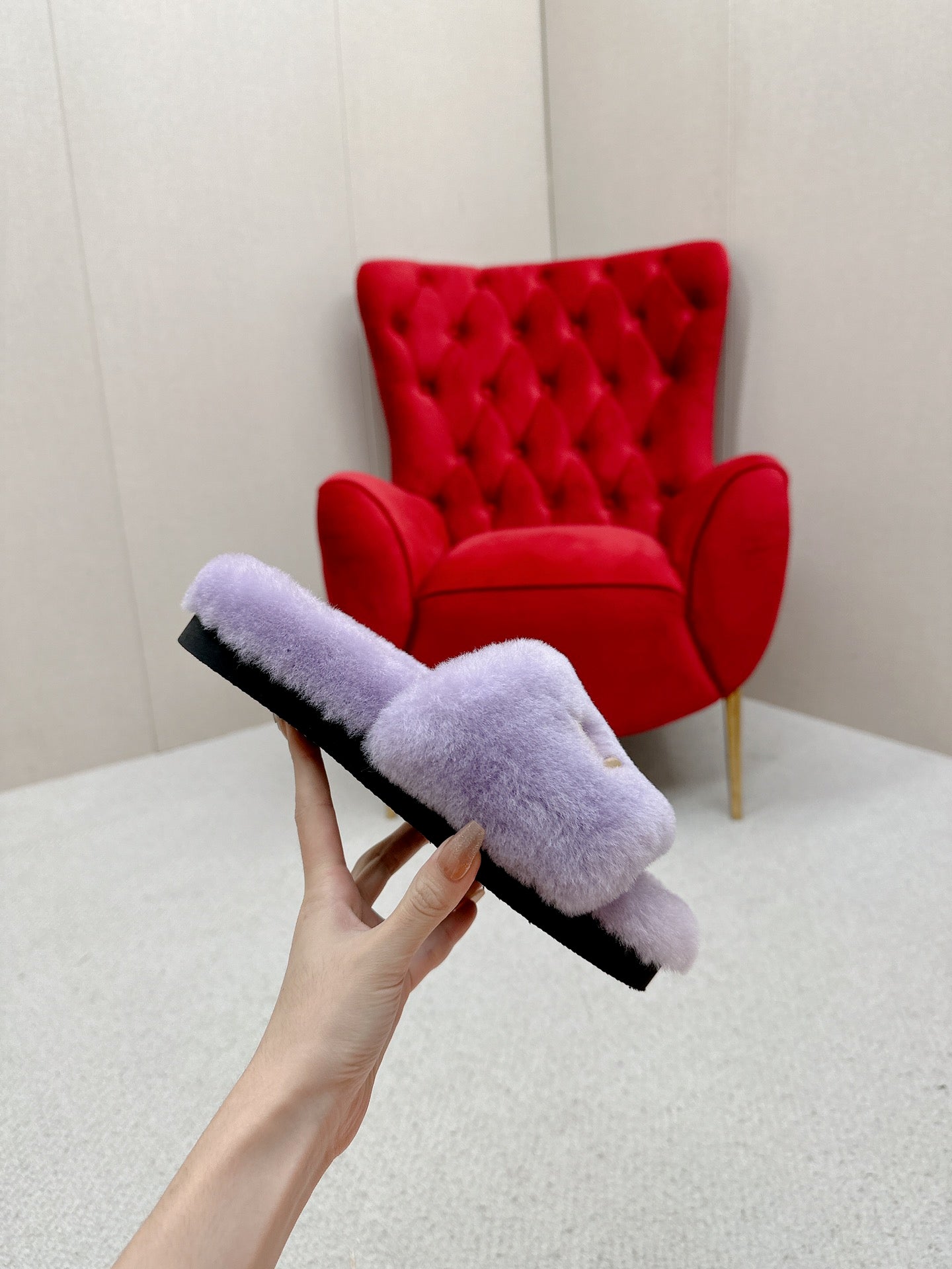 Purple Louis vitton  fur slides
