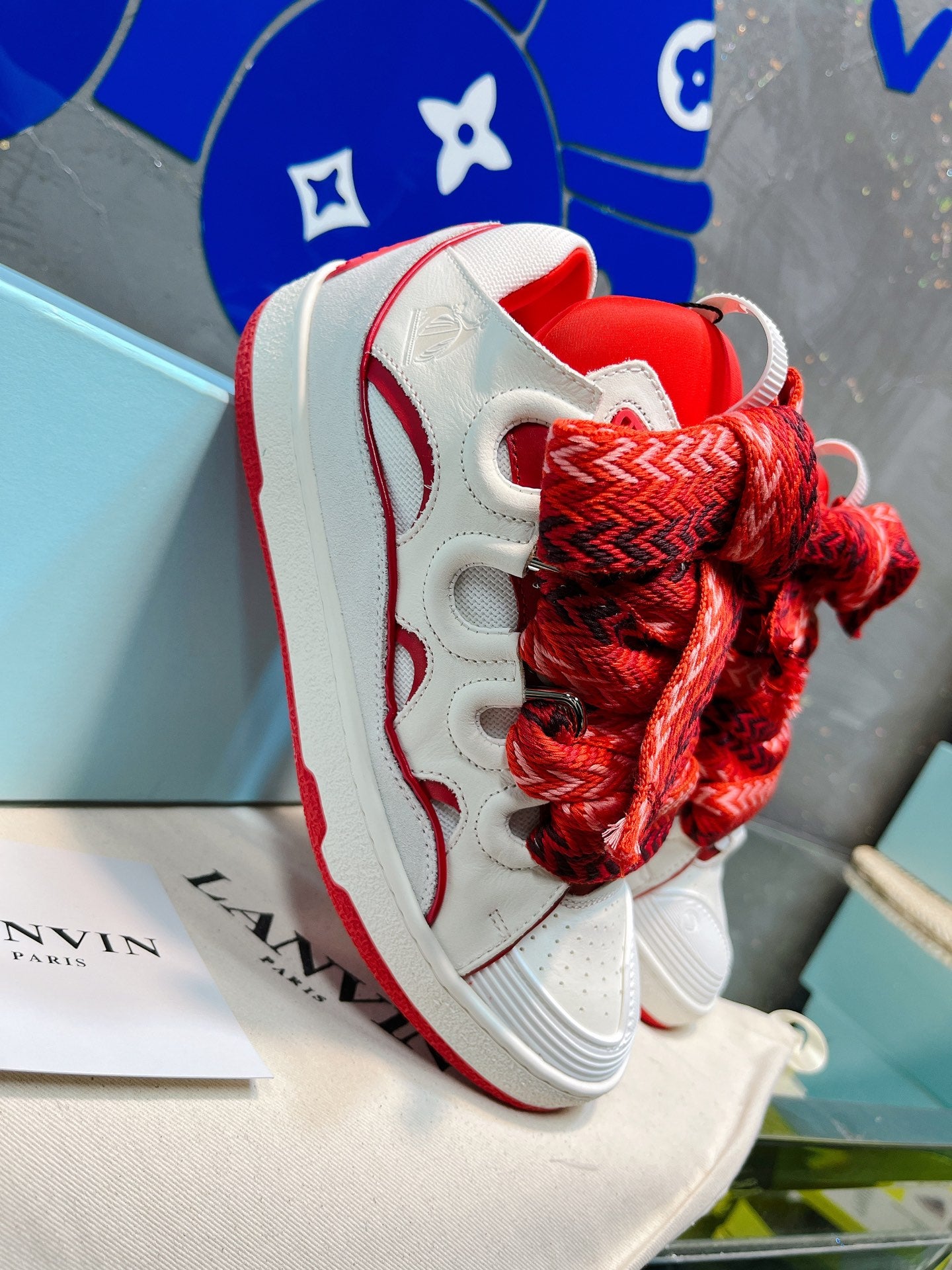 Red Lanvins curb sneakers