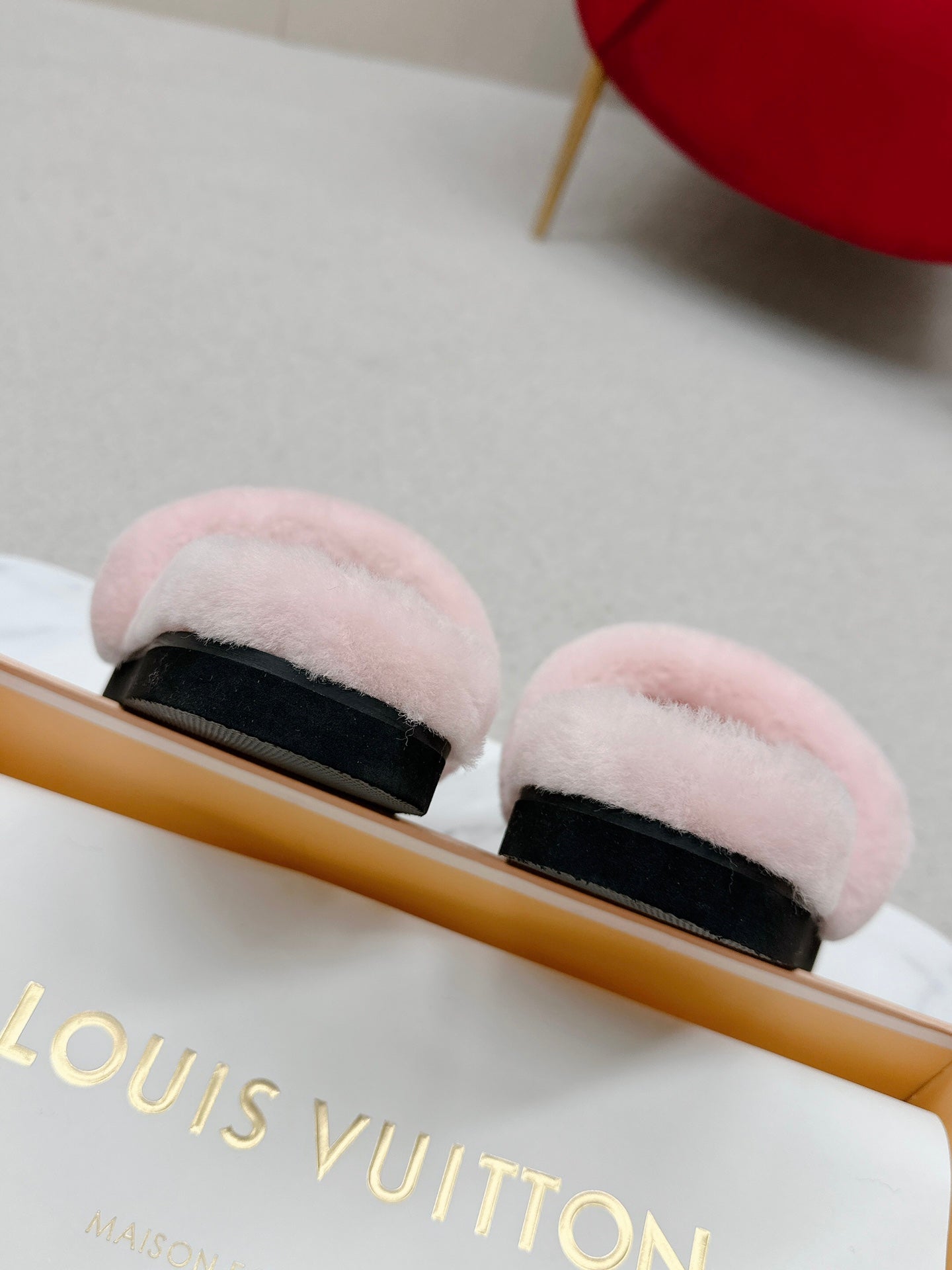 Pink Louis vitton  fur slides