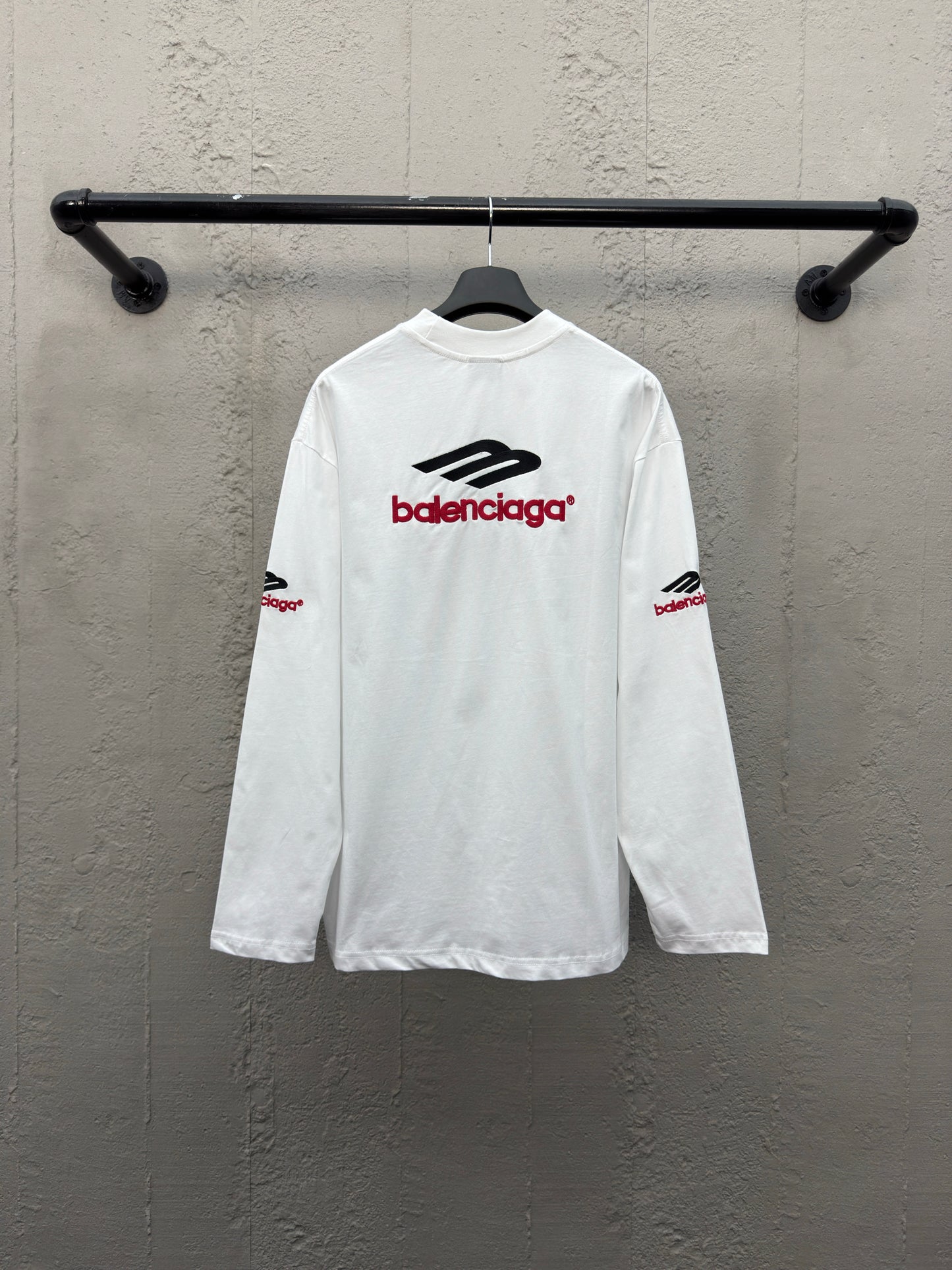 Balenciaga Letter Embroidery Long Sleeve T-Shirt White