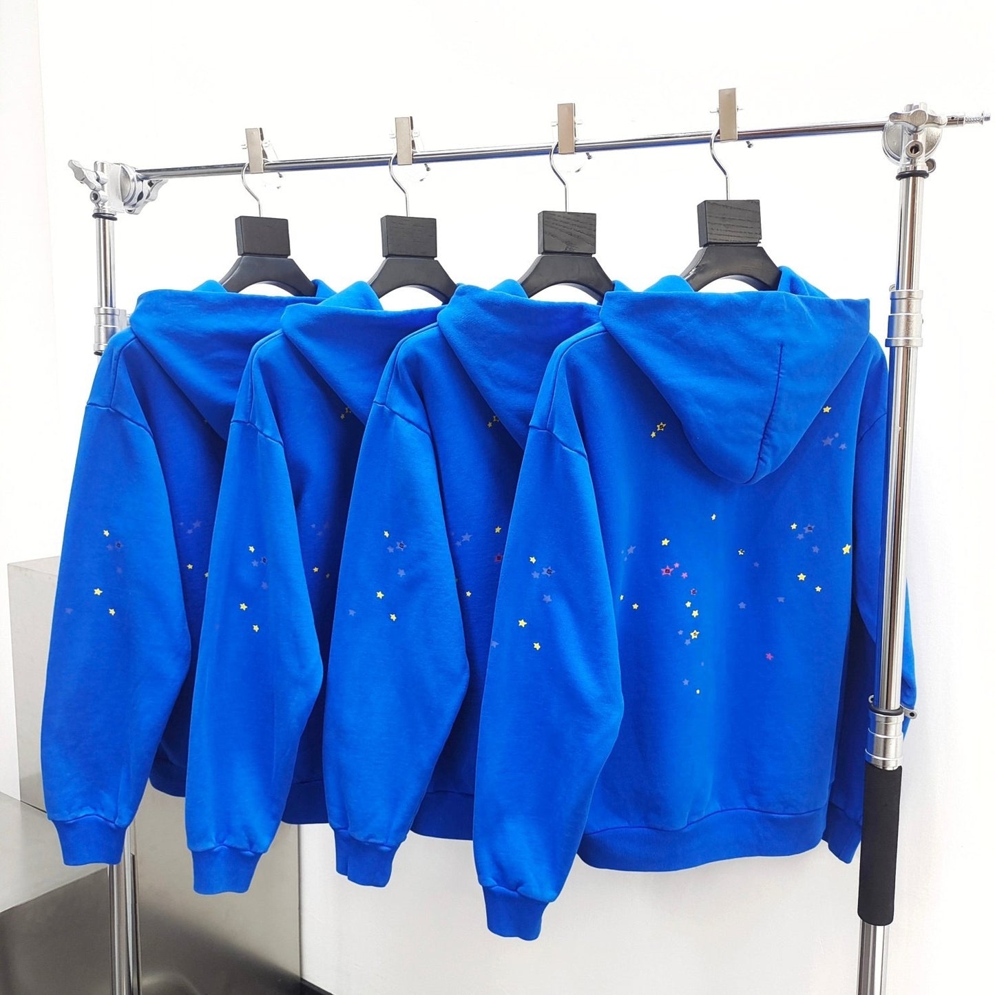 Blue and yellow sp5der hoodie