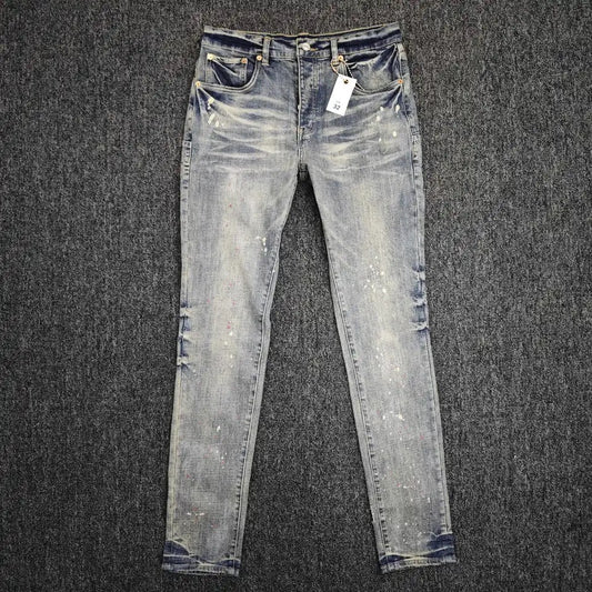 Purple Jeans High Street Slim Jeans Vintage Spotted Indigo Coated Mid Rise Snow Wash High Q