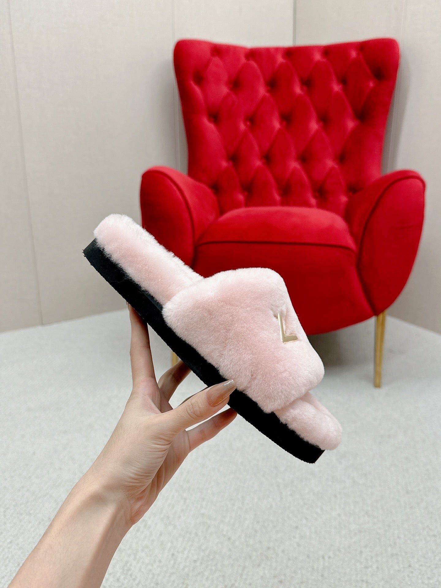 Pink Louis vitton  fur slides