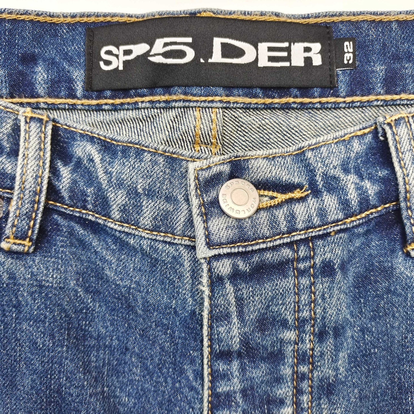 Sp5der Web Stone Denim Shorts 'blue Wash