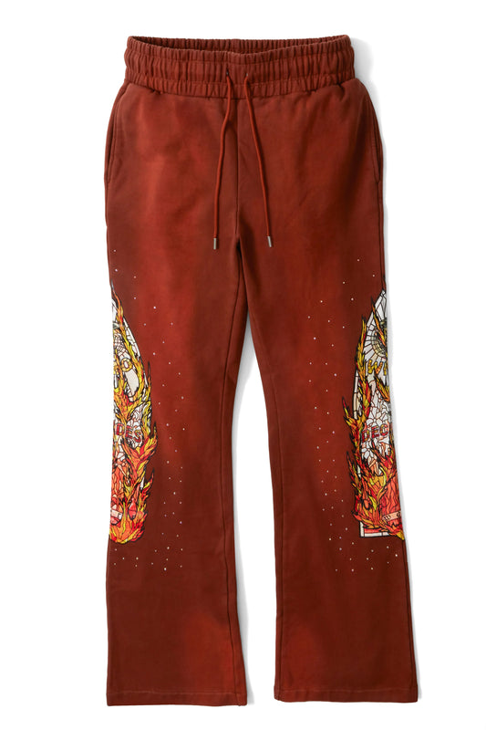 WHO DECIDES WAR orange  flame glass sweatpants