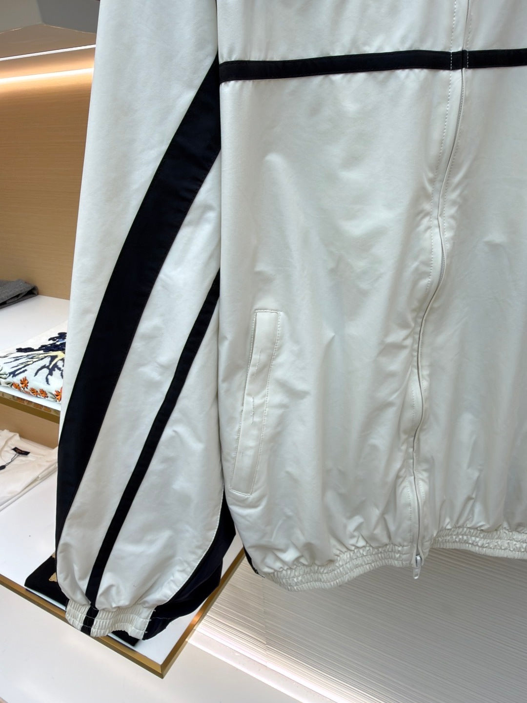 White BALENCIAGA STRIPED HIGH COLLAR JACKET