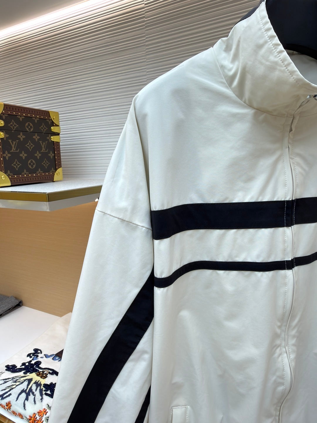 White BALENCIAGA STRIPED HIGH COLLAR JACKET