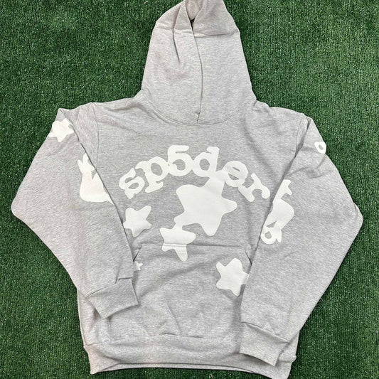 Sp5der worldwide gray  beluga hoodie puff print logo