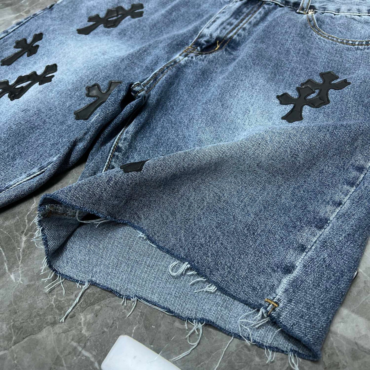 Chrome hearts jorts with black crosses