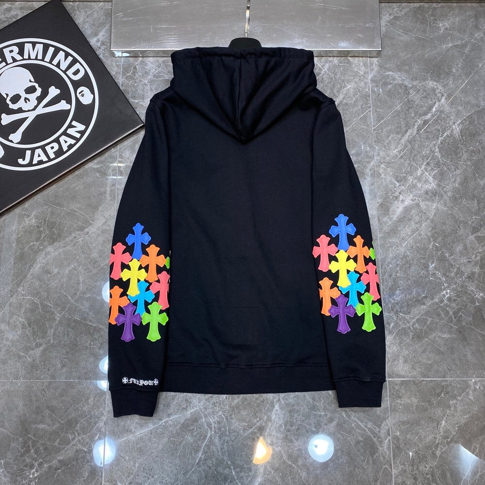 Black chrome hearts zip up  jacket with colorful crosses