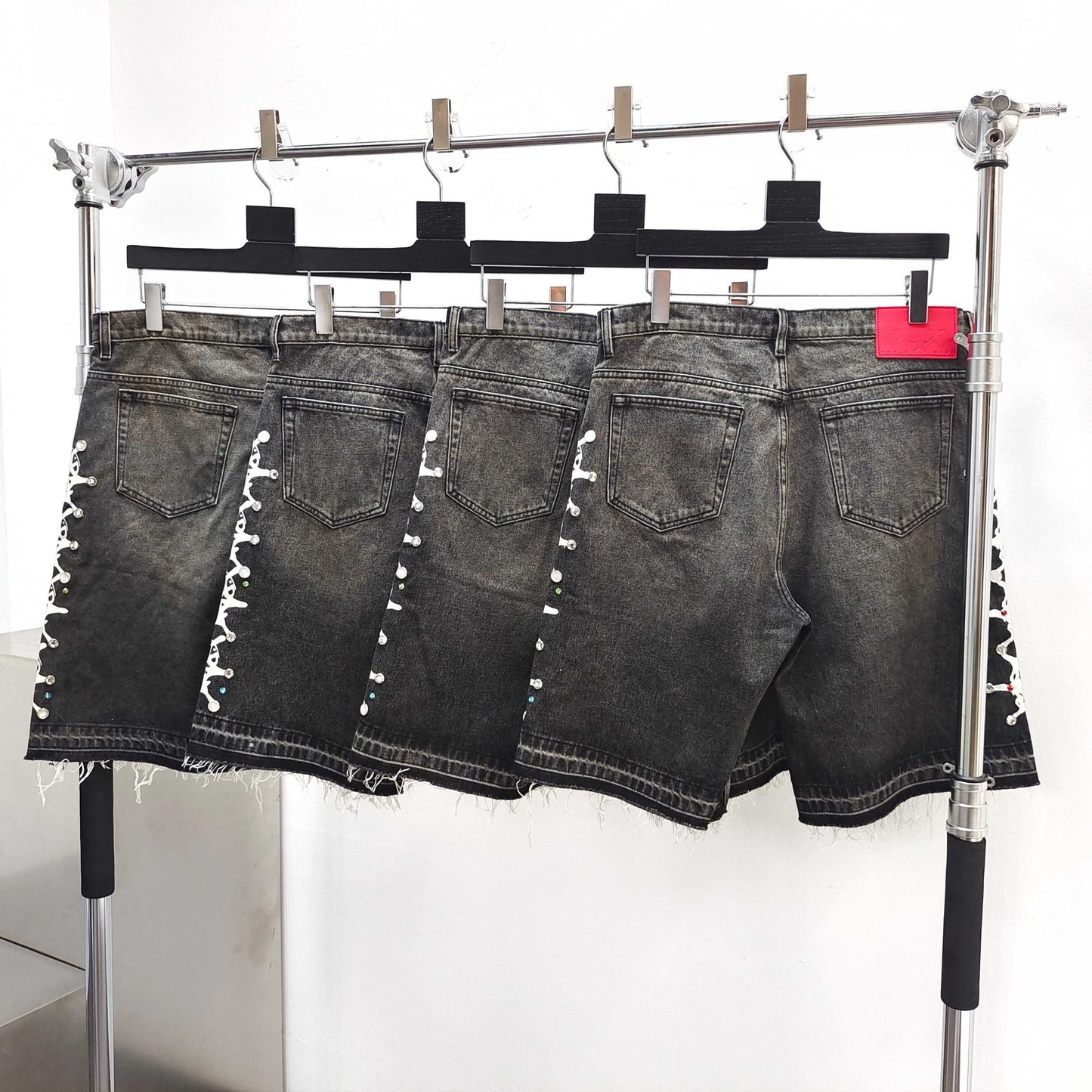 Sp5der Web Stone Denim Shorts 'Black Wash
