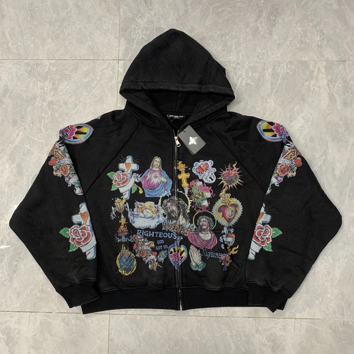 Righteous Risen King Zip Up Hoodie black