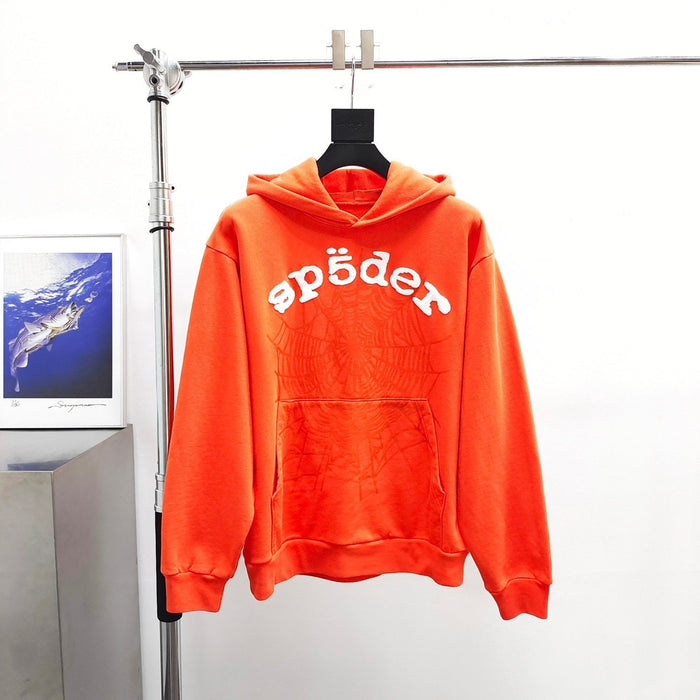 Sp5der Worldwide Web Orange Rhinestone Hoodie