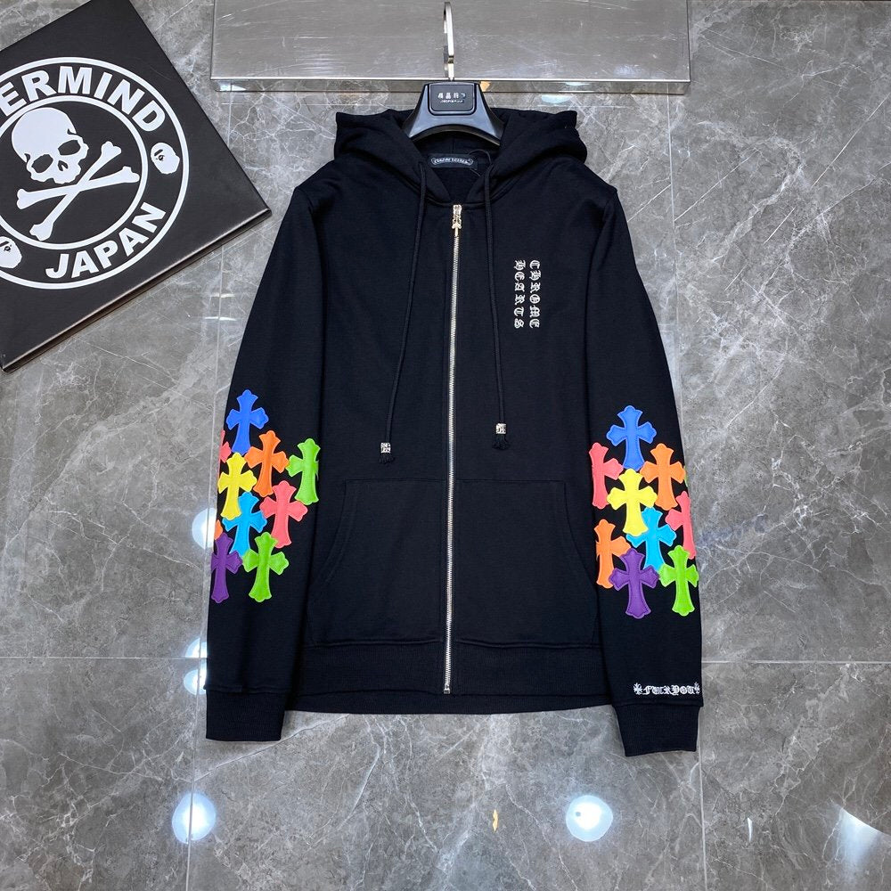 Black chrome hearts zip up  jacket with colorful crosses