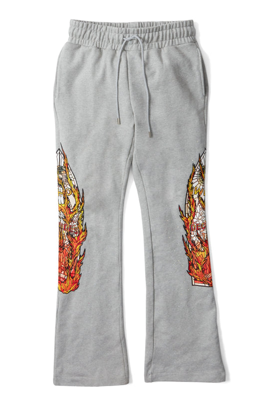 WHO DECIDES WAR gray flame glass sweatpants