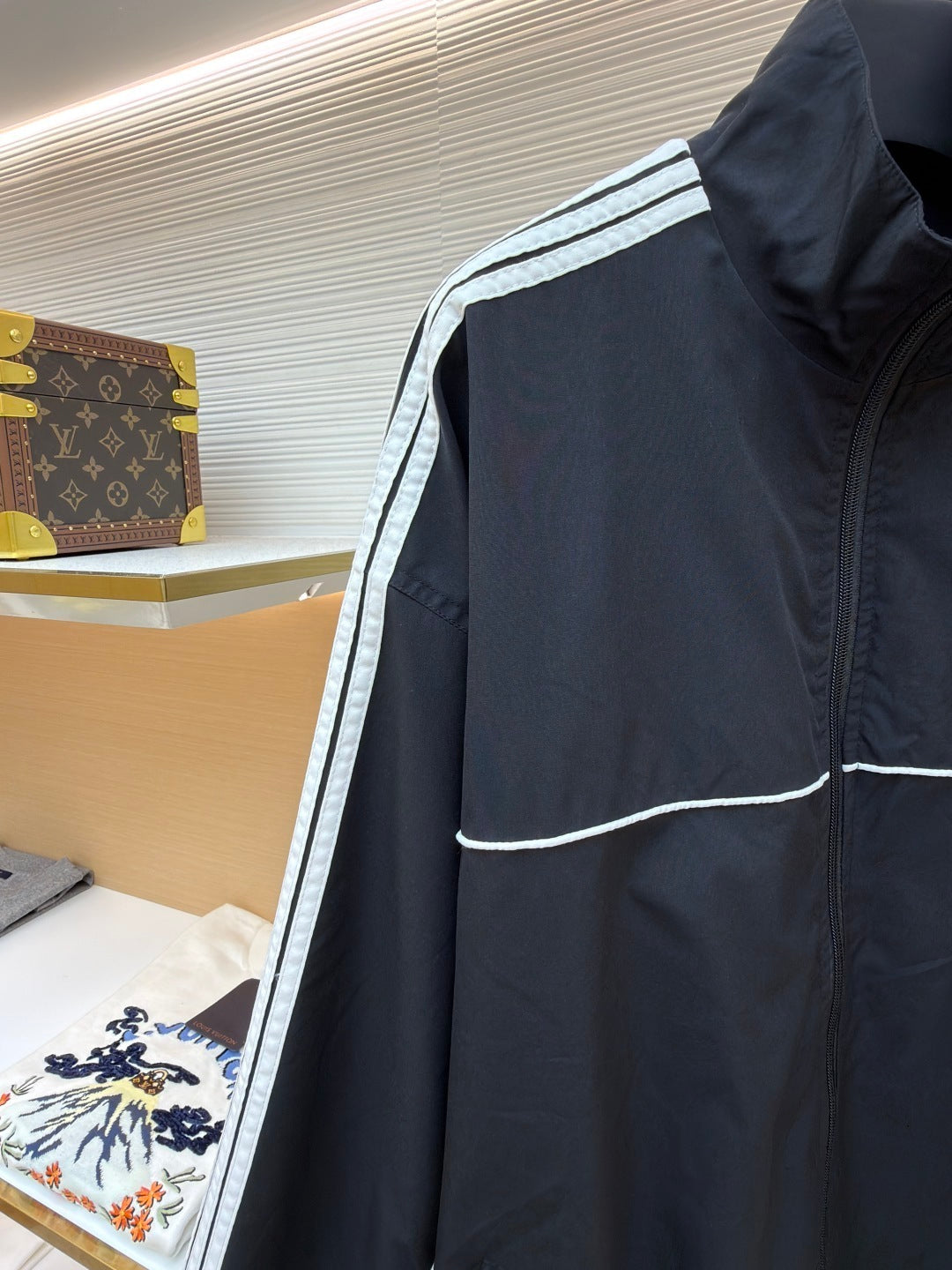 BALENCIAGA STRIPED HIGH COLLAR JACKET