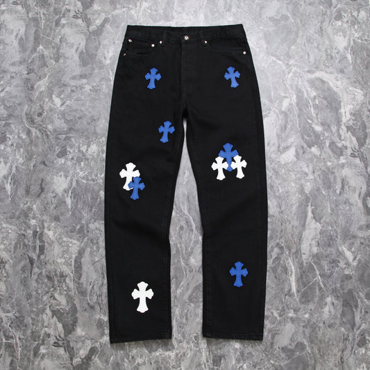 Chrome hearts WHITE BLUE CROSS PATCH CARPENTER PANTS