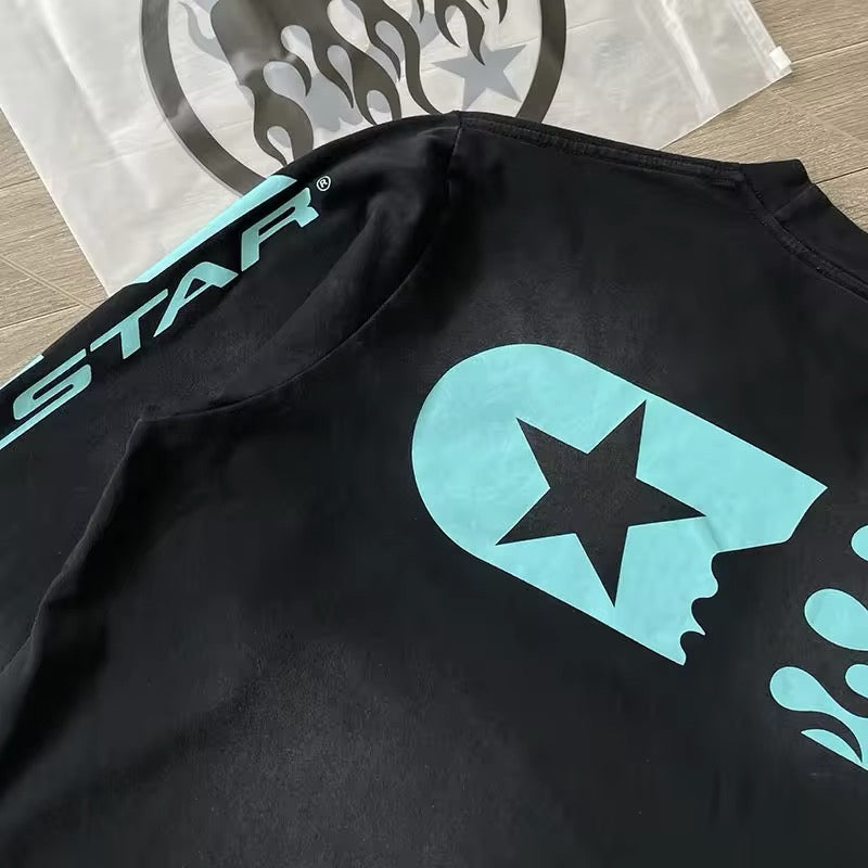 Hellstar no guts no glory black and turquoise longs leave tee