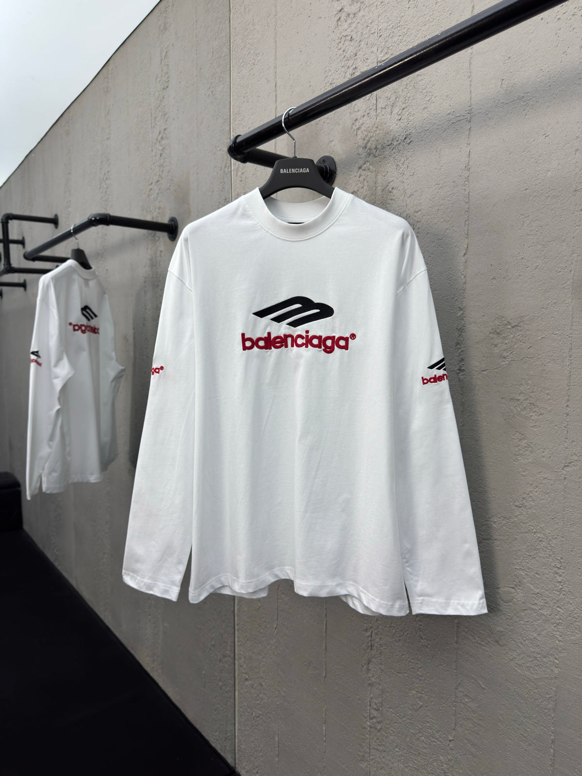 Balenciaga Letter Embroidery Long Sleeve T-Shirt White