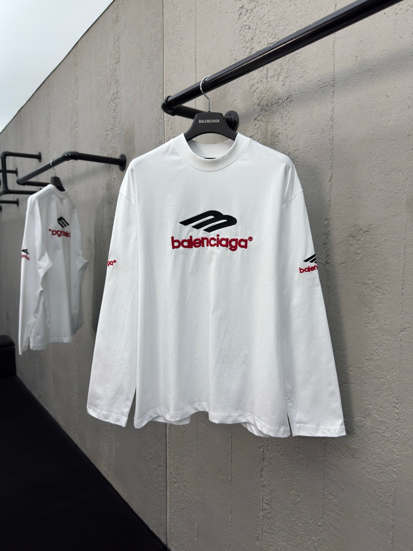 Balenciaga Letter Embroidery Long Sleeve T-Shirt White