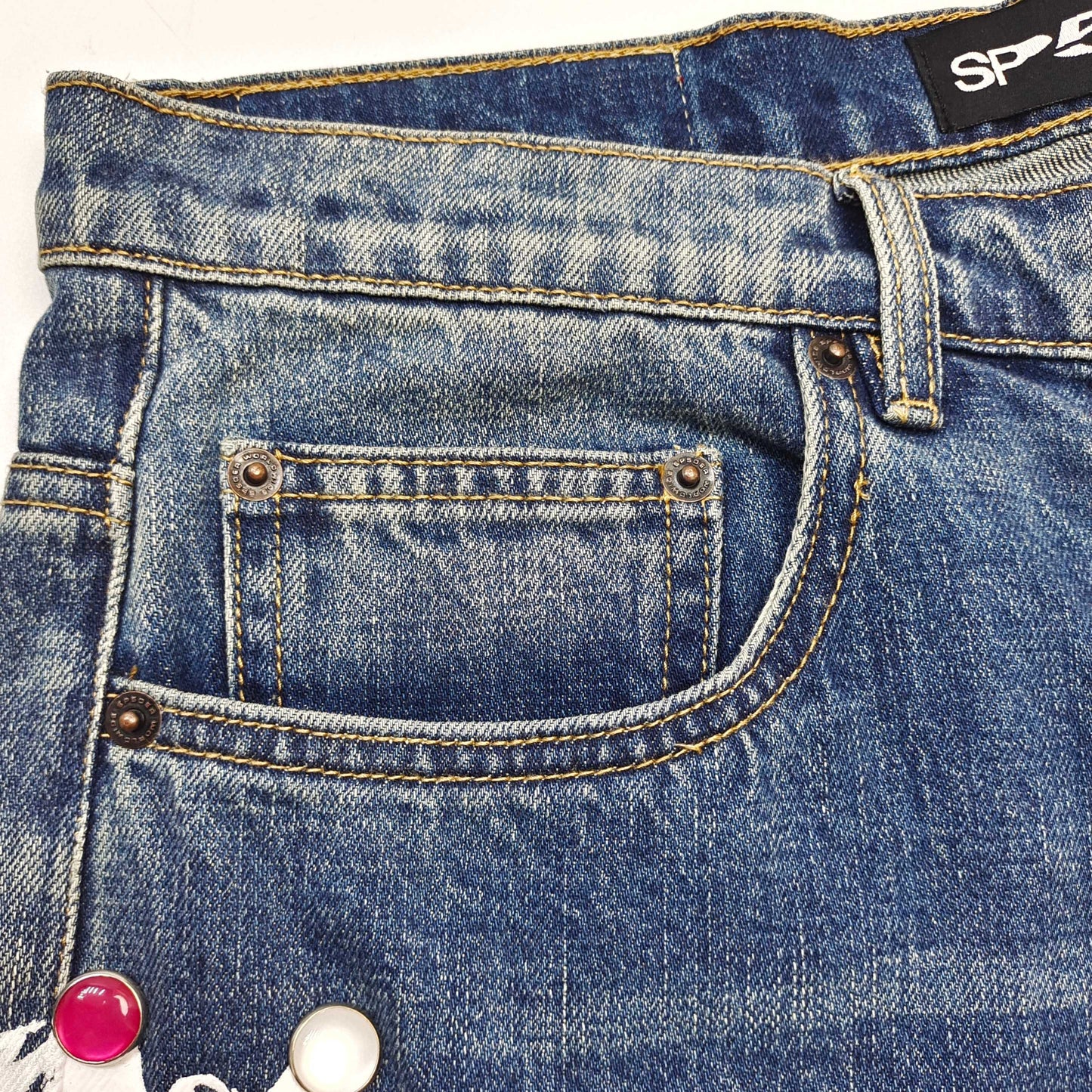 Sp5der Web Stone Denim Shorts 'blue Wash