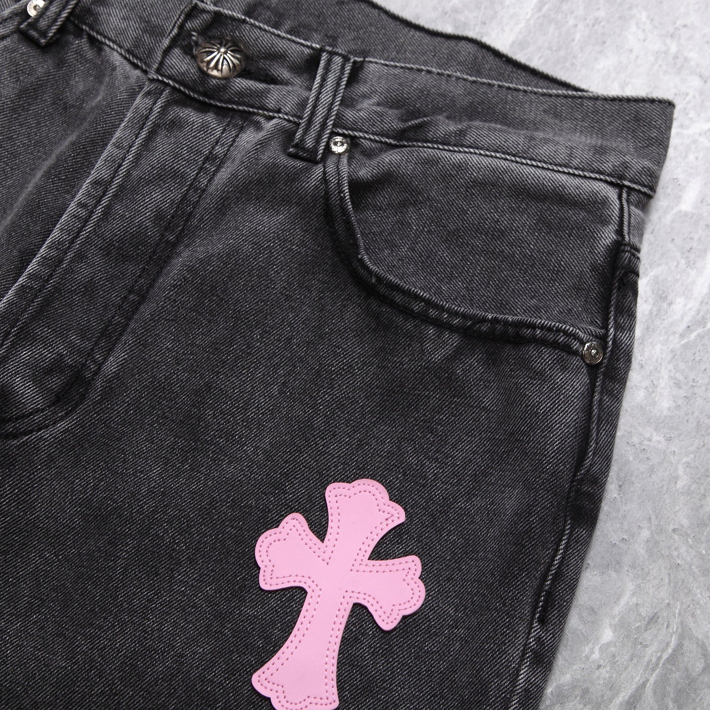 Chrome hearts pink cross patch jeans