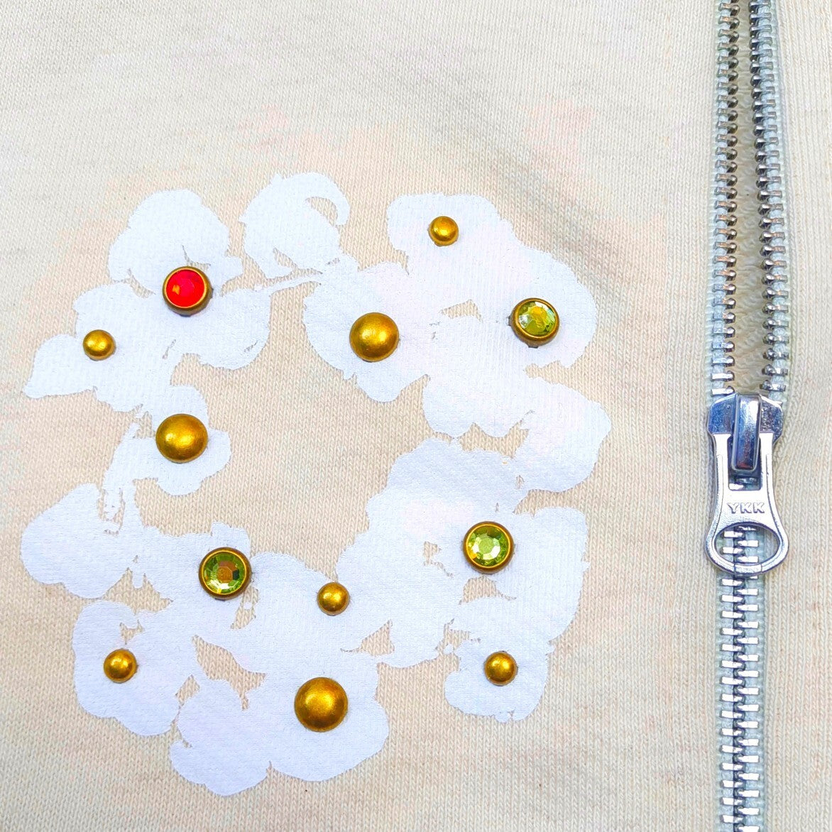 Denim Tears Rhinestone Cotton Wreath Zip Hoodie cream