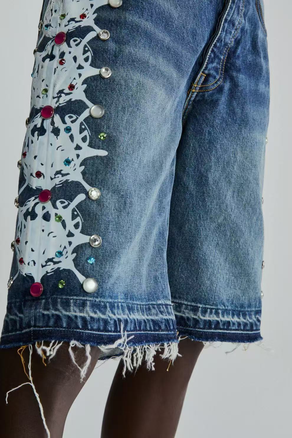 Sp5der Web Stone Denim Shorts 'blue Wash