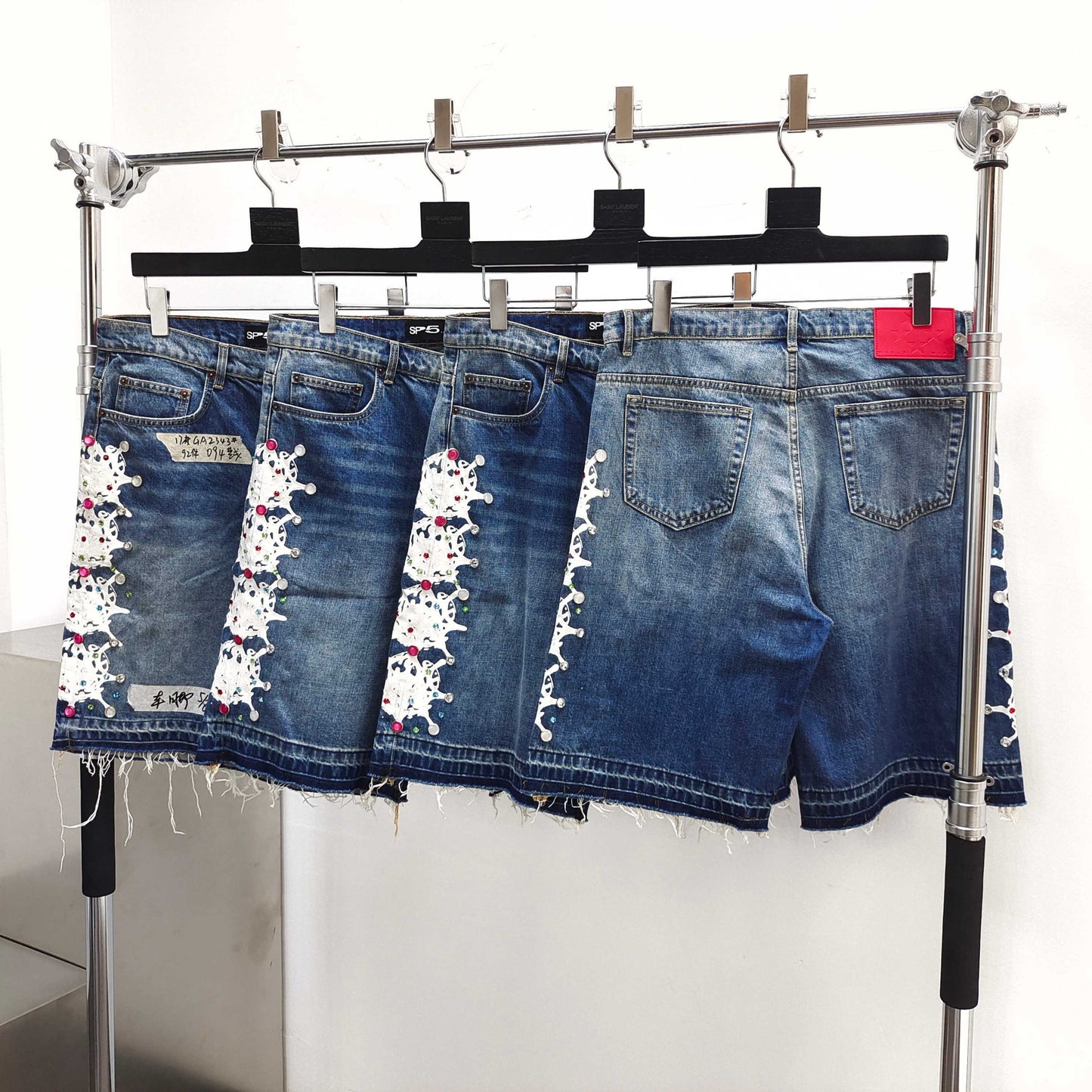 Sp5der Web Stone Denim Shorts 'blue Wash