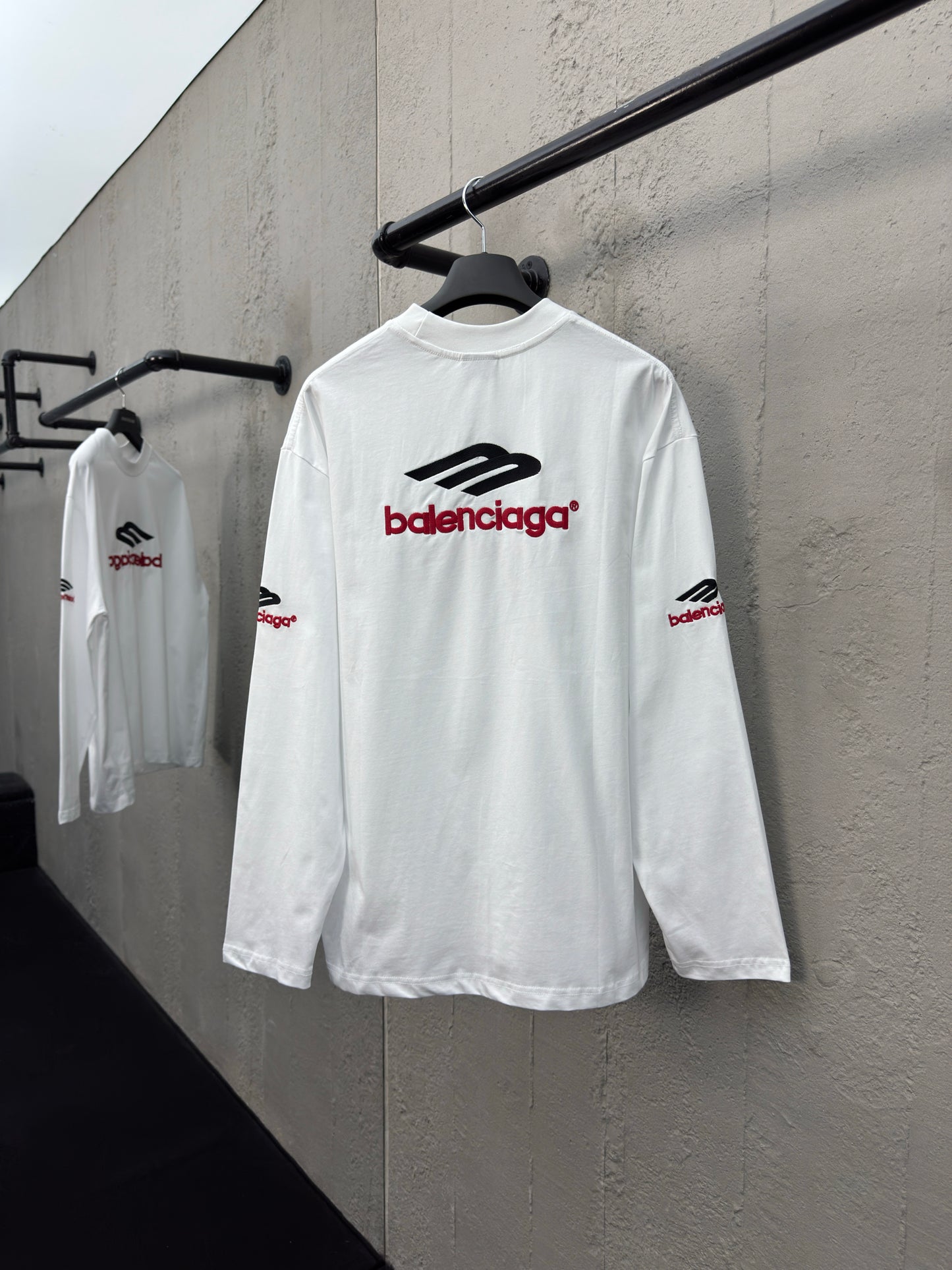 Balenciaga Letter Embroidery Long Sleeve T-Shirt White