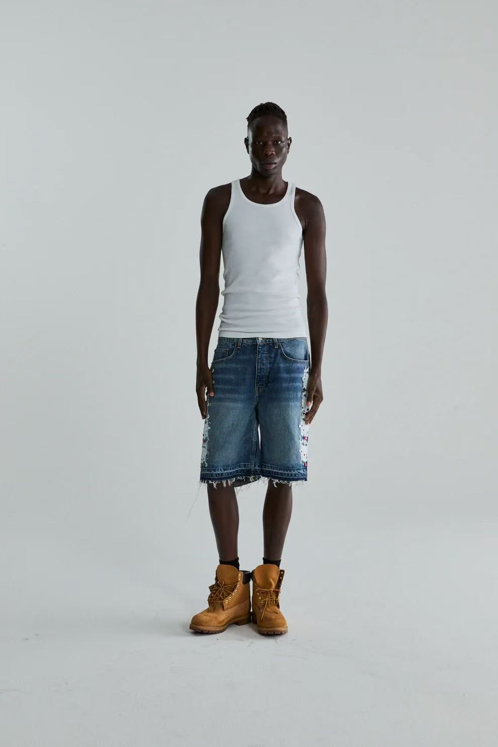 Sp5der Web Stone Denim Shorts 'blue Wash