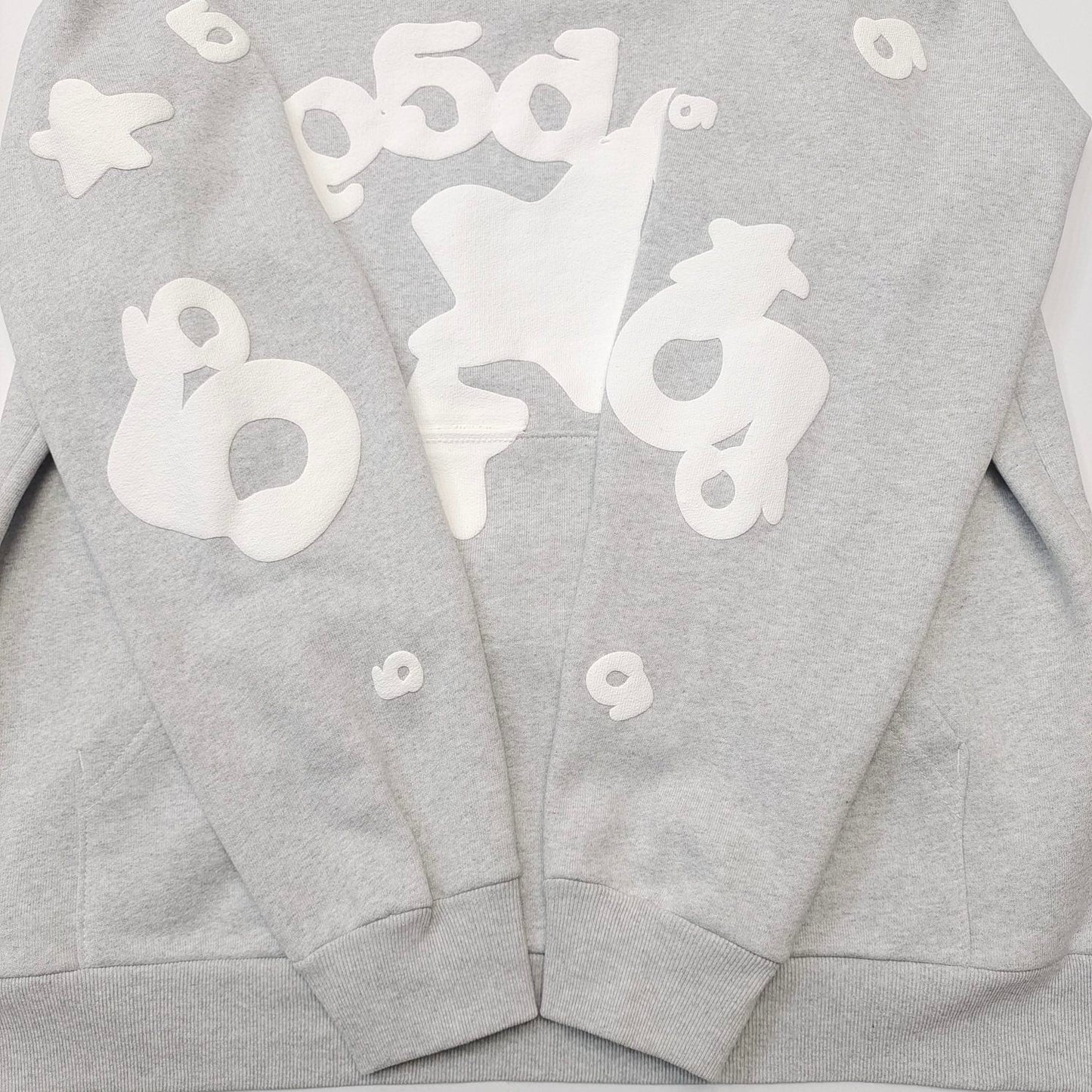 Sp5der worldwide gray  beluga hoodie puff print logo