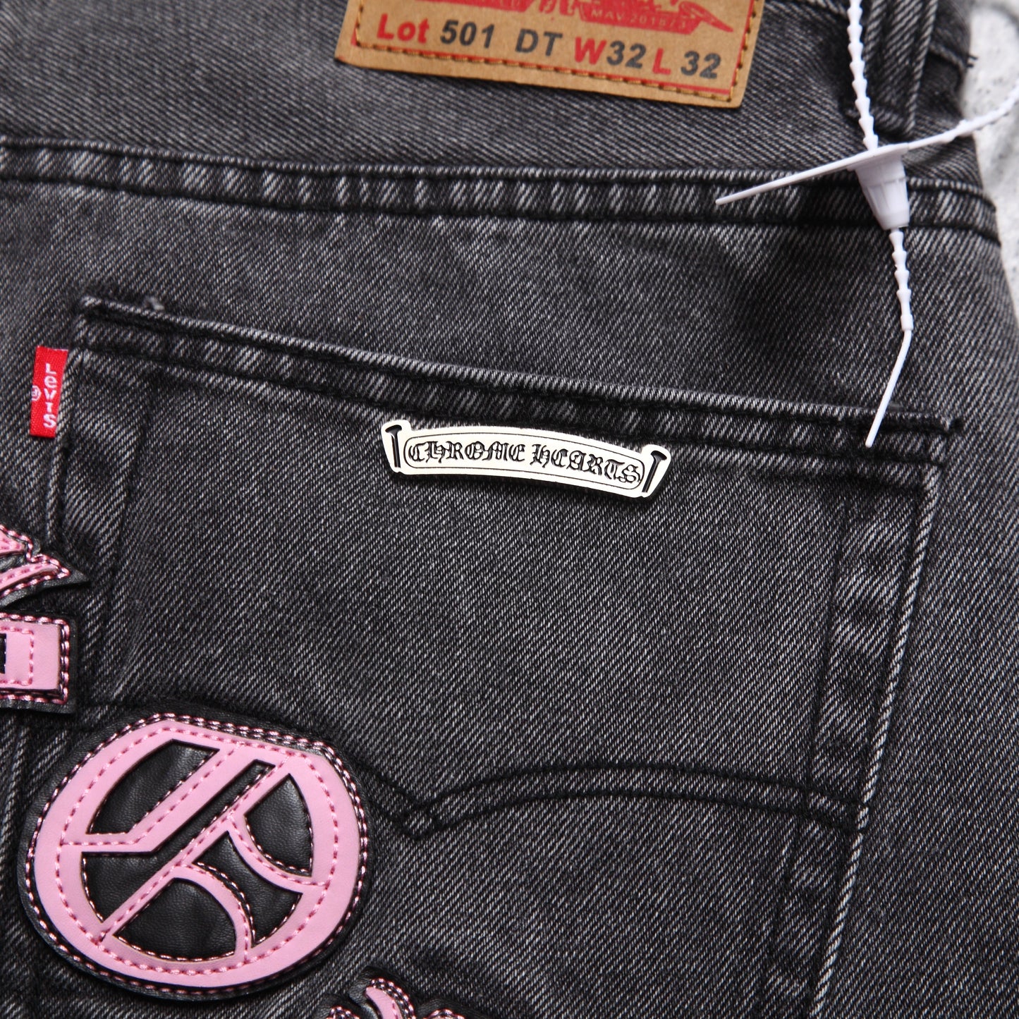 Chrome hearts pink cross patch jeans