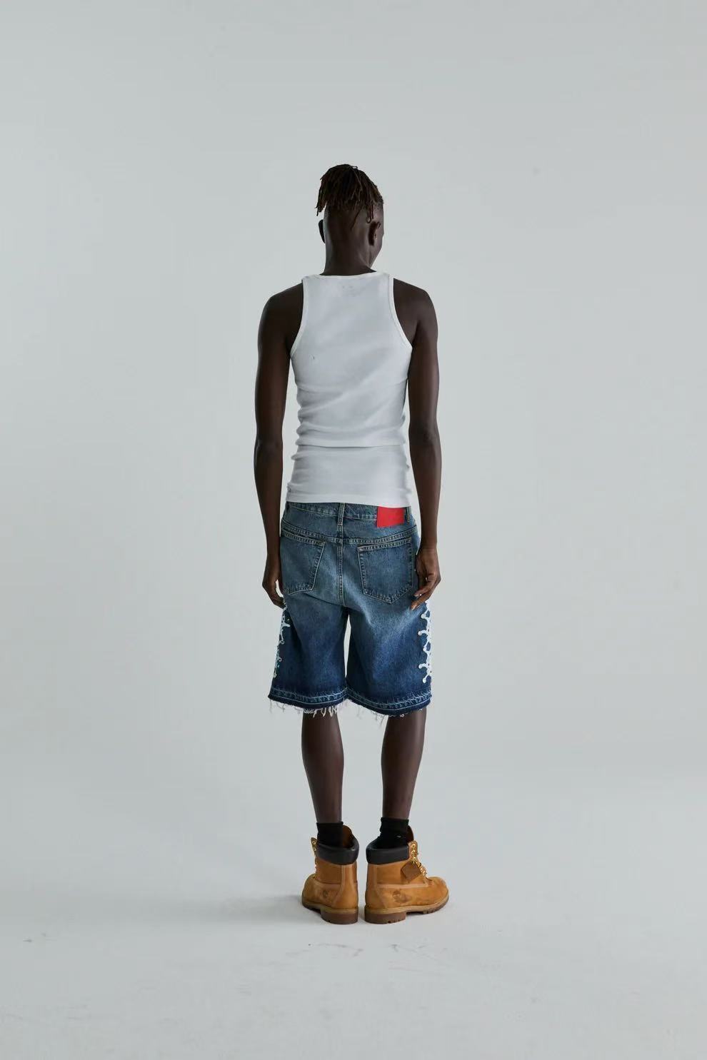 Sp5der Web Stone Denim Shorts 'blue Wash