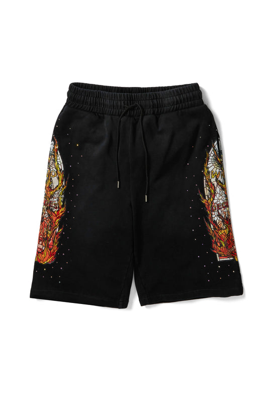 WHO DECIDES WAR black flame glass shorts