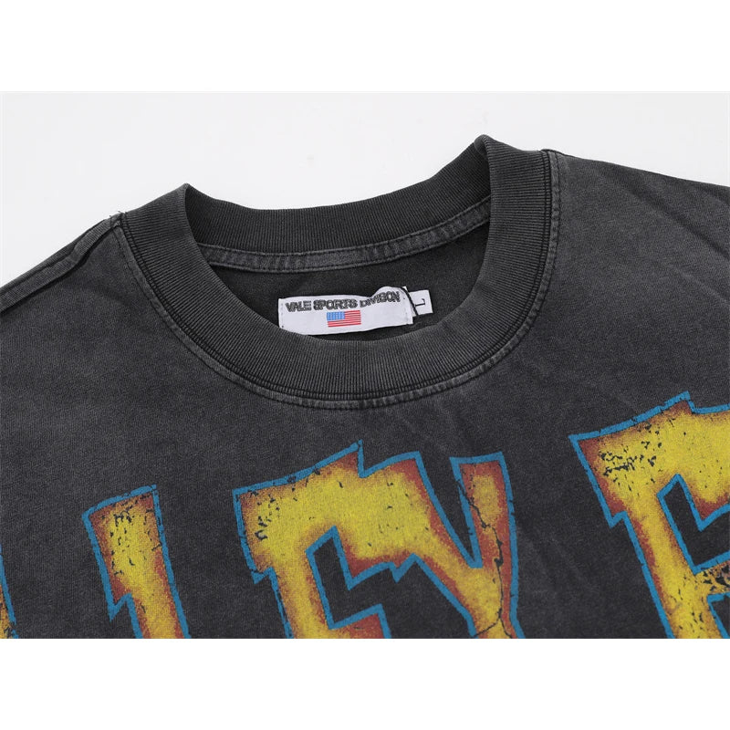 VALE2025 Retro Washed City Wall Poster Printed Fashion T-shirt
