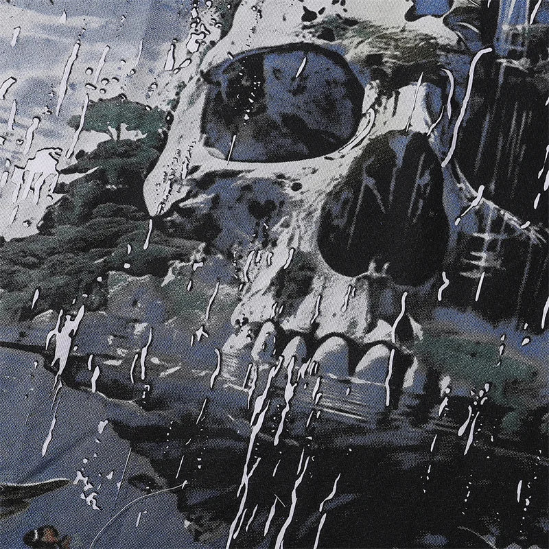 Godspeed Skeleton Landscape Printed Cotton Casual Short Sleeved T-shirt For Men And Women