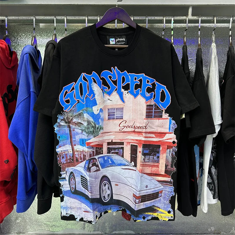 Godspeed Sedan Printed Pure Cotton Casual Short Sleeved t-Shirt