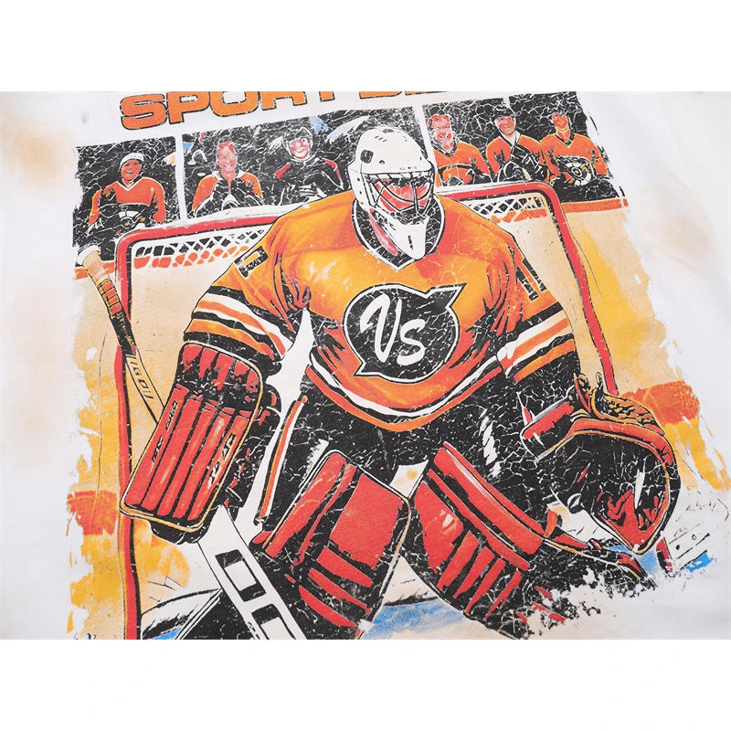 Vale Pure Cotton Baseball Printed Distressed t-Shirt