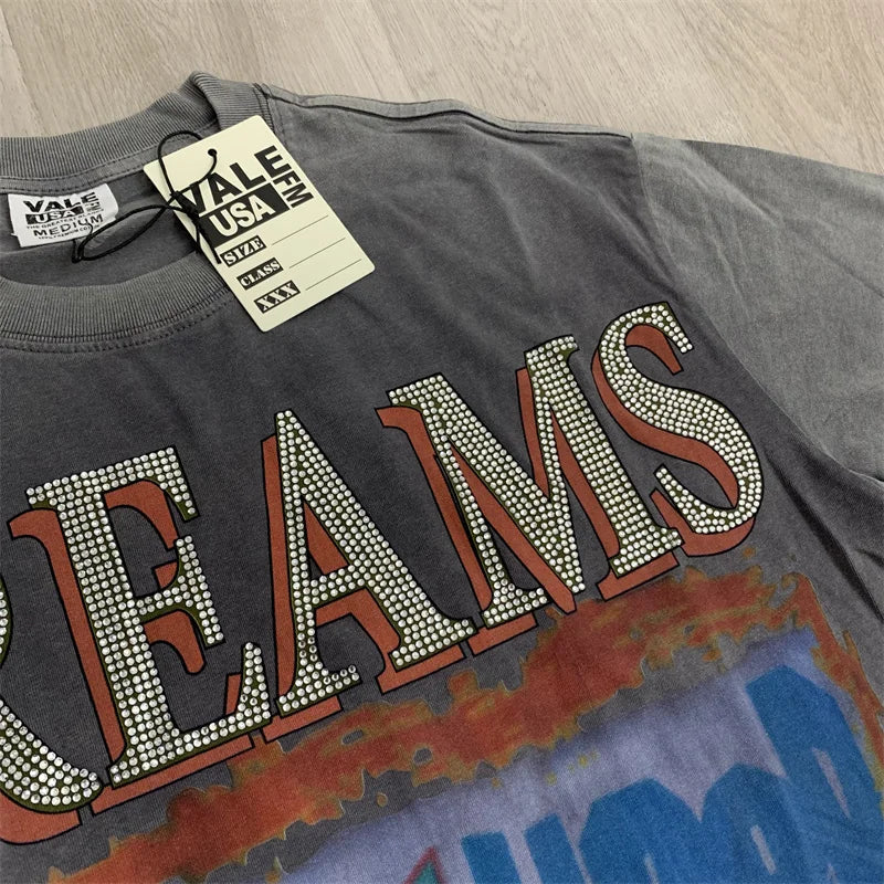 Vale Hot Diamond Washed Water Horse Willow Used Cotton Short sleeved T-shirt