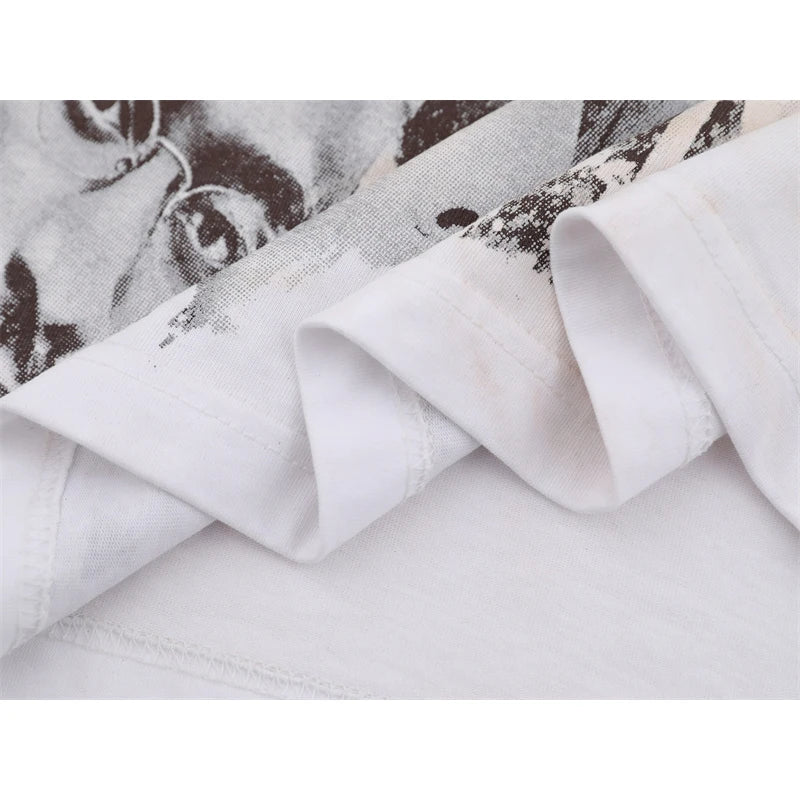 VALE2025 Pictorial Pattern White Mud Print Fashion T-shirt