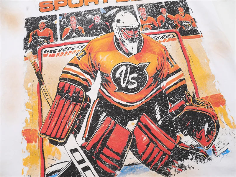 Vale Pure Cotton Baseball Printed Distressed t-Shirt