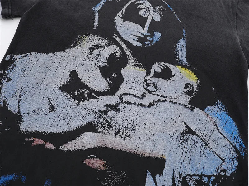 VALE2025 Retro Washed Pattern Printed Fashion T-shirt