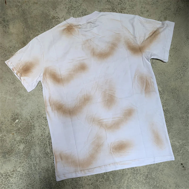 VALE2025 Latest Letter Slogan White Mud Print Fashion T-shirt