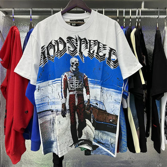 Godspeed Skeleton Racing Driver Printed Double Yarn Cotton Casual Short Sleeve T-shirt