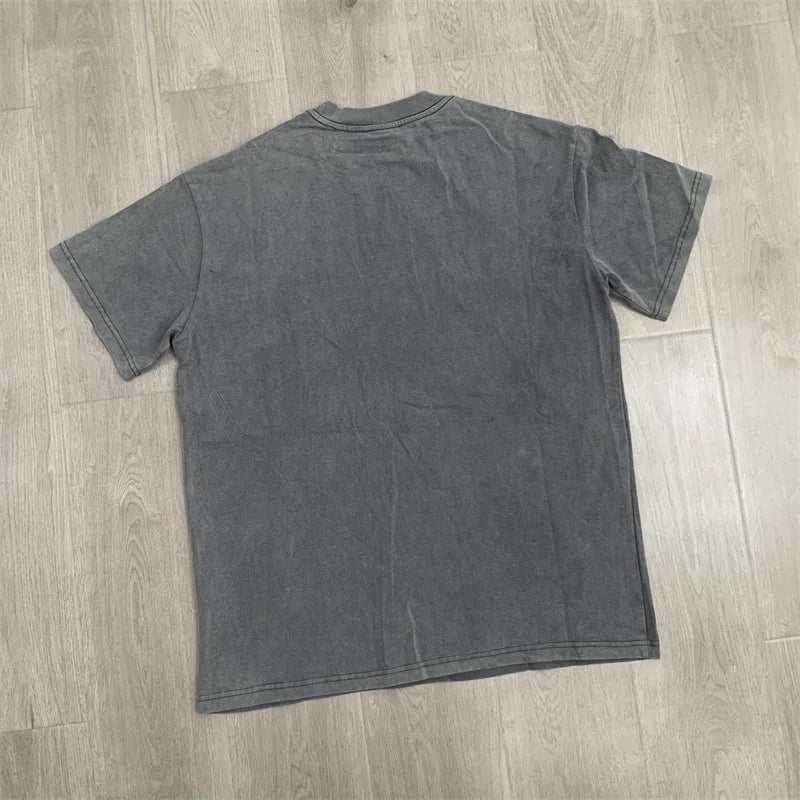Vale Hot Diamond Washed Water Horse Willow Used Cotton Short sleeved T-shirt