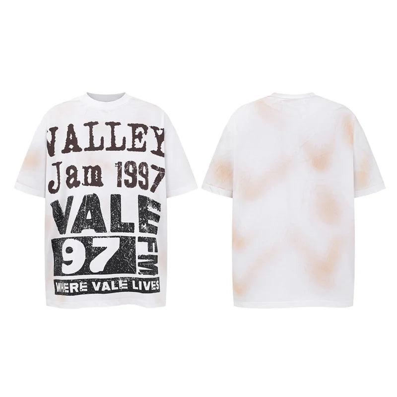 VALE2025 Latest Letter Slogan White Mud Print Fashion T-shirt